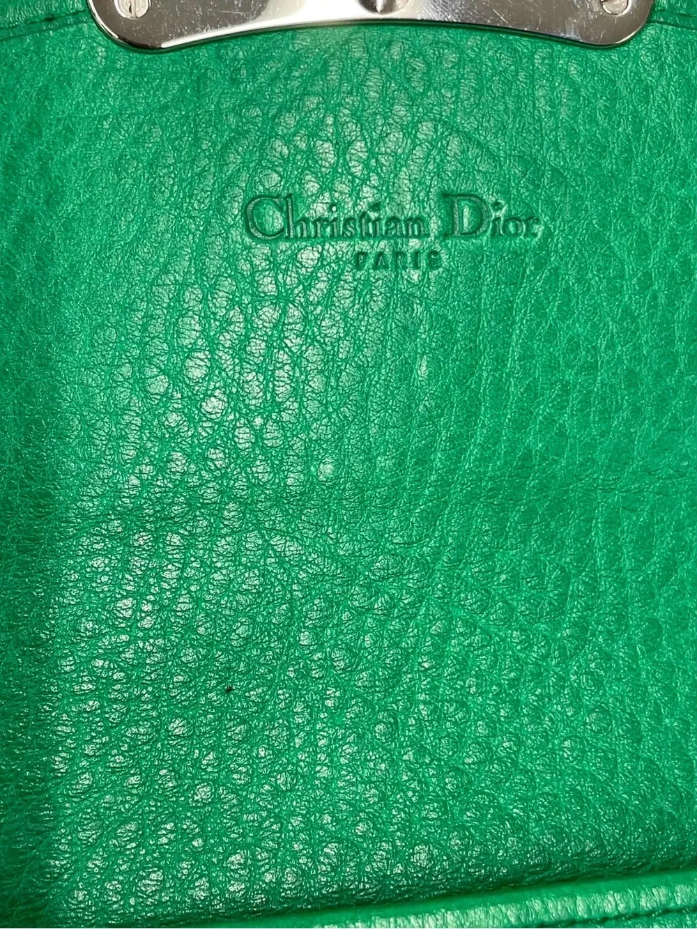 Dior Emerald Green Leather Wallet with Silver-Tone Bar